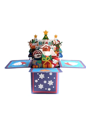 Cartão de Natal 3D pop-up crianças família amigos Papai Noel árvore de Natal cartão - Imagem 1 de 4