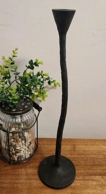 ONE Pottery Barn Petaluma Candlestick Holder Brutalist Cast Iron 18" EUC  - Image 1 of 4