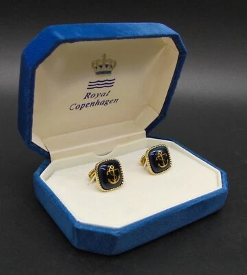 Conjunto de 2 abotoaduras de porcelana Royal Copenhagen design âncora marinha 1,7 cm com caixa - Imagem 1 de 4