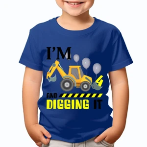 Personalised Im 4 And Digging It Construction Birthday Kids T-Shirts #TA-195 - Picture 1 of 8