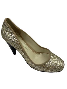 Jessica Bennett Pump Gold Glitter Cone Heel Slip On 6.5 Metallic - Picture 1 of 6