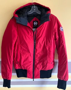 New Canada Goose Dore Hooded Bomber Down Light Jacket Hoodie Red Slim S Sz M - Picture 1 of 15