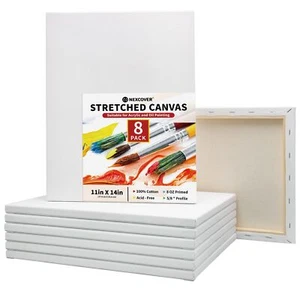 Stretched Canvas - 8 Pack 11x14 Inch 5/8” Profile 100% Cotton Art Canvas Trip... - Picture 1 of 8