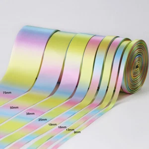 50 Yards Pastel Rainbow Satin/Grosgrain Ribbon 9/13/16/19/22/25/28/32/38/50 mm - Picture 1 of 6