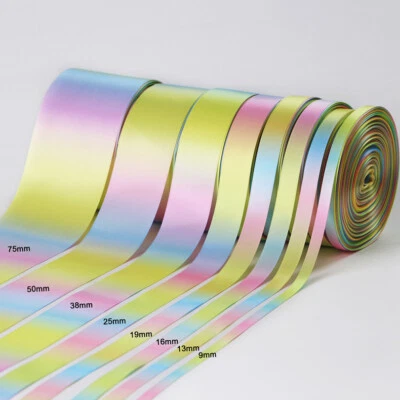 50 Yards Pastel Rainbow Satin/Grosgrain Ribbon 9/13/16/19/22/25/28/32/38/50 mm - Image 1 of 4