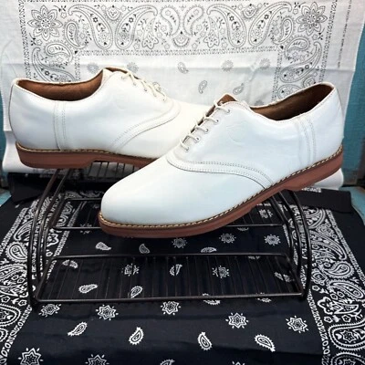 Antigo NOVO Antigo Estoque POLO R. Lauren Couro Branco Espiga Dura Sapatos de Golfe Masculinos 11.5EE - Imagem 1 de 4