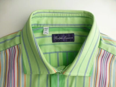 Ralph Lauren Purple Label Shirt 17 Italy Excellent Condition Green Stripe Cotton - Image 1 of 4