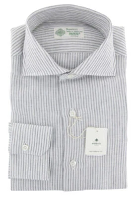 Camicia In Lino Striata Grigia Chiara Luigi Borrelli - Slim - (ZJ) - Immagine 1 di 4