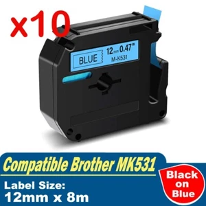 10PK Compatible Brother MK-531 Label Black on Blue Tape 12mm x 8m PT55 PT65 - Picture 1 of 1