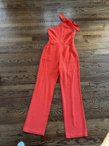 Diane Von Furstenberg Womens Knotted One Shoulder Jumpsuit Red Size 2 Halter - Picture 1 of 9