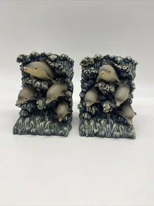 Gorgeous Set of Dolphins Riding Waves Blue Bookends - 4”x5” - Picture 1 of 6