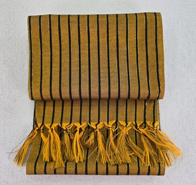 Bufanda larga vintage años 90 con flecos a rayas con oro, negro y dorado metálico 82" Foto 1 de 4