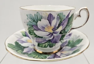 Vintage Columbine Gladstone Bone China Teacup and Saucer Crocuses Purple Floral - Picture 1 of 15