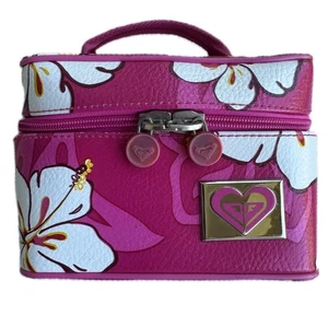 Roxy Y2K 90s Hawaiian Floral Zip Around Cosmetic Vanity Mirror Train Travel Case - Picture 1 of 12