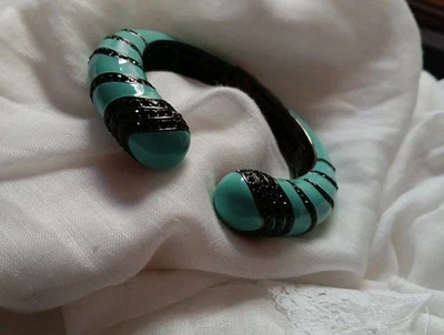 Pulsera Joan Boyce Pave Estrás Pinza Esmalte Turquesa Gunmetal Pinza Foto 1 de 4