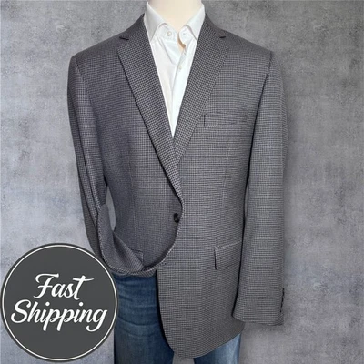 JOSEPH&FEISS Mens Blazer Sport Coat 2-Button Jacket 46L WOOL Check/Plaid Gray - Image 1 of 4