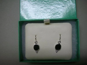 Pendientes colgantes de ónix ovalados de 1 pulgada deslustre plata esterlina libre de 2,0 gramos - Imagen 1 de 3