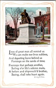 Vintage Postkarte Longfellow Denkmal Statue und Gedicht Gebäude Ansicht - Bild 1 von 2