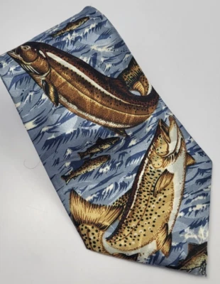 Corbata de poliéster Fratello azul pez trucha diseñador hombre 58 x 3,75 Foto 1 de 4