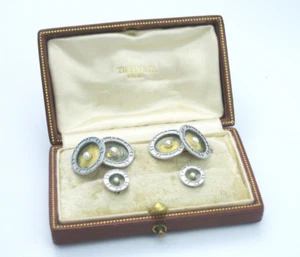 Antique Edwardian Art Deco 18K Gold Platinum Enamel Pearl MOP Cufflinks Stud Set - Picture 1 of 12
