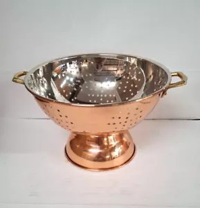 Colador de cobre macizo vintage de 9" con forro de níquel puro #400129 - Imagen 1 de 12
