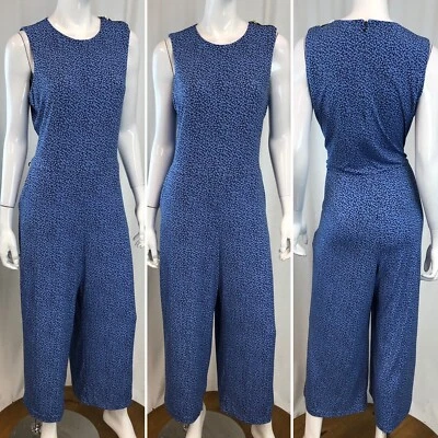 $198 Mono Michael Kors Grande Azul Estampado Floral MK Cremallera Elástico Pierna Ancha Foto 1 de 4