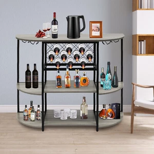3 Schichten, Weinregal Tisch Weinbar Schrank freistehender Boden für Schnaps Gläser - Bild 1 von 47