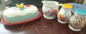 Pioneer Woman Flea Market Lot Butter Dish, Shakers, Creamer Lot Of 4 Pieces - Picture 1 of 8