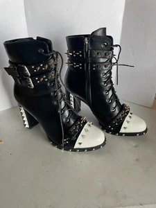 Azalea Wang Black Studded Spiked Lace Up Boots Size 11 - Picture 1 of 6