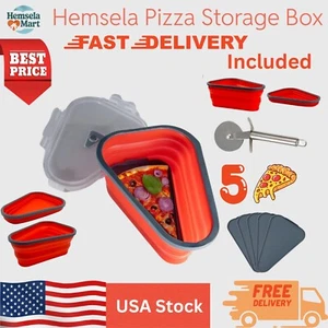 Pizza Storage Container Collapsible Box 5 Microwavable Trays 1 Cutter Reusable - Picture 1 of 7