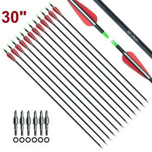 12Pcs 30" Carbon Arrows Spine 500 OD 7.8mm Archery Arrows Outdoor Target Hunting - Picture 1 of 12