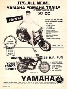 Vintage 1962 Yamaha Omaha Trail 50 & YDS2 250 Magazine Ad - Picture 1 of 1