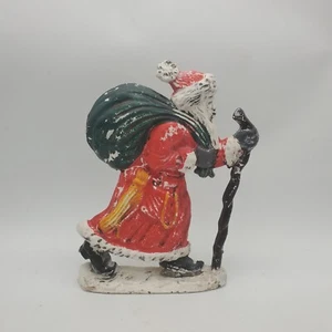 Vintage Cast Iron Santa Walking Stick Toy Bag Door Stop Doorstop Old World 9.5"H - Picture 1 of 13