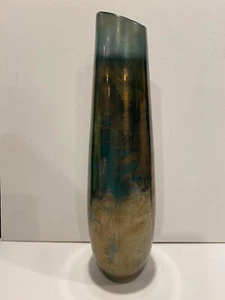 West Elm Iridescent Vase Blue Gold Décor Gradient Color 15” Tall - Picture 1 of 8