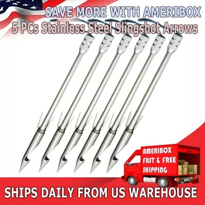 5PC Steel Hunting Tool Fishing Slingshot Shooting Catapult Arrows Darts Ammo