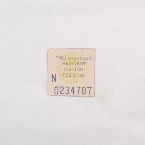 Sello de permiso de licencia de pesca residente Michigan DNR 1982 Foto 1 de 1