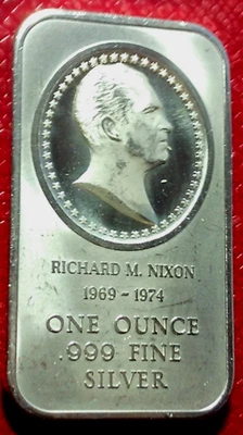 Richard Nixon Cameo Bar-Madison Mint 1 Troy oz plata pura .999 Foto 1 de 3