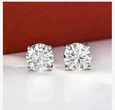 2Ct Round Cut Lab-Created Diamond Solitaire Stud Earrings 14K White Gold Plated - Image 1 of 4