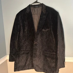 Sean John Mens Black Paisley Embossed Velvet Blazer Two Button Sport Coat - Afbeelding 1 van 13