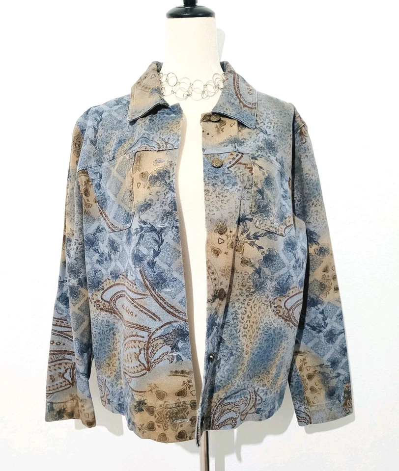 Chaqueta vaquera para mujer Marsh Landing L azul marrón cachemira estampado floral 100 % algodón Foto 1 de 4
