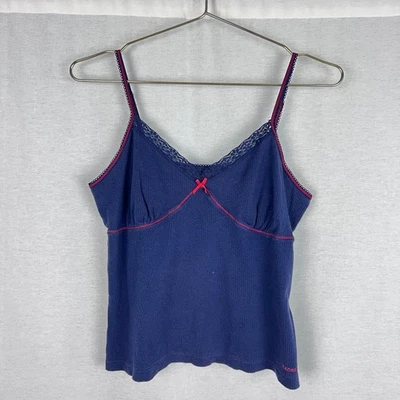 Top Hanes vintage para mujer XL Y2K Babydoll encaje ribete cami moño coqueta náutica Foto 1 de 4