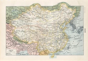 1923 CHINA BEIJING MANCHURIA KOREA HAINAN TONKIN FORMOSA TAIWAN Map Larousse - Picture 1 of 1