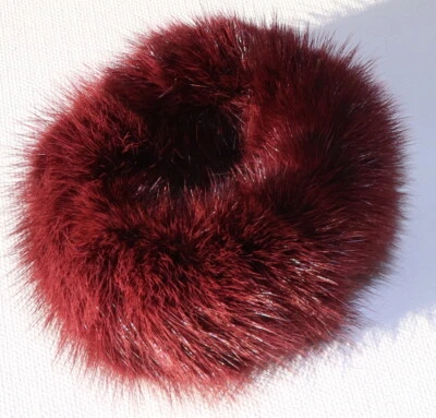 Bandas para el cabello de visón pulsera de piel puño accesorios para el cabello peinado crujiente rojo oscuro Foto 1 de 4