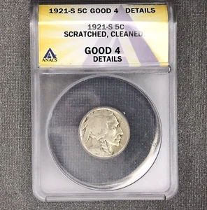 1921-S Buffalo Nickel  G- 4 ANACS -  Affordably Key Date - U.S. Coins - Picture 1 of 4