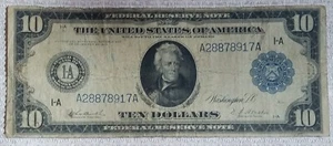 1914 $10 Federal Reserve Note Boston Large Size Bill Burke Houston Fr 906 NICE ! - Picture 1 of 8