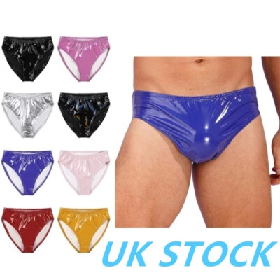 UK Men PVC Leather Low Rise Briefs Bulge Pouch Panties Glossy Knickers Underwear - Image 1 of 4