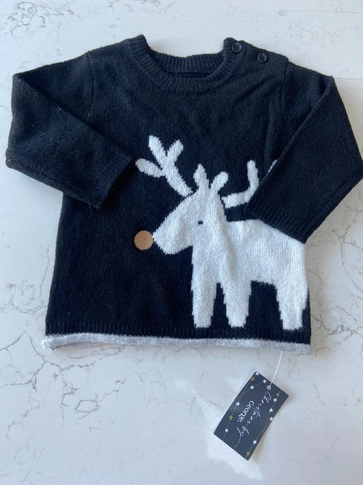 Nuevo con etiquetas Jersey George Unisex Bebé Negro Tejido Reno Navidad Talla 3-6 Meses Foto 1 de 1