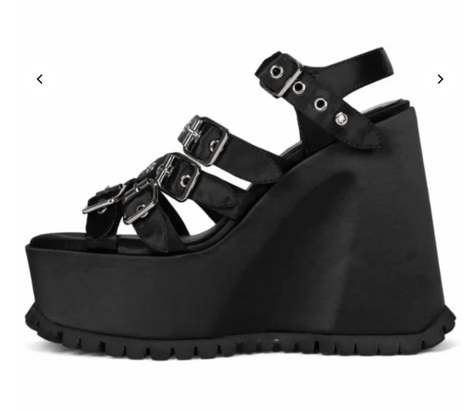 Новый в коробке Jeffrey Campbell атласный на танкетке платформе сандалии - черный нам размер 5,5 и 6 - Изображение 1 из 4