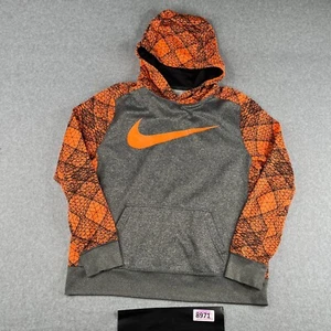 Nike Dri Fit Youth Hoodie Sweatshirt XL Gray Heather Orange Abstract Pullover - Picture 1 of 9