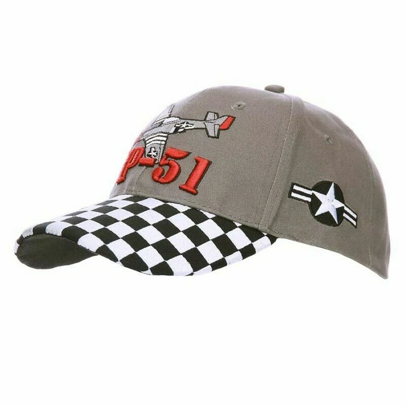 Vintage Baseball Cap P-51 Mustang Airforce US Army Bomber USAAF Badge Checked - Image 1 of 1